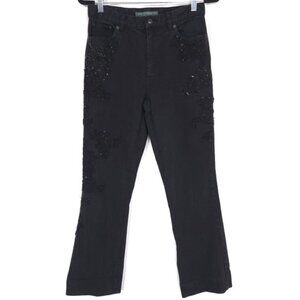 RALPH LAUREN Women's Jeans 4 Vintage HONG KONG MADE Black Beaded Floral